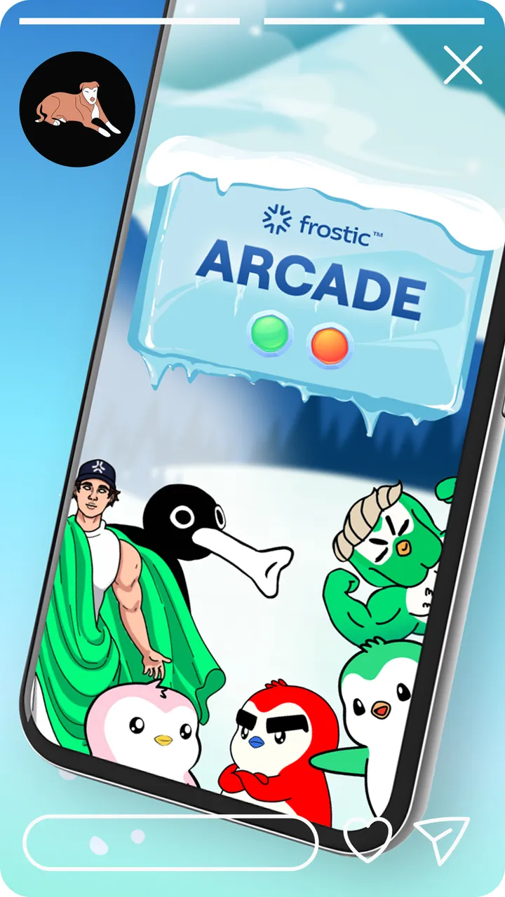 Historia de Instagram: Frostic Arcade, personajes ilustrados en la pantalla de un teléfono