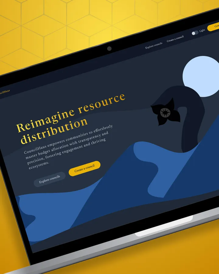 Sitio web “Reimagine resource distribution” en tonos azules