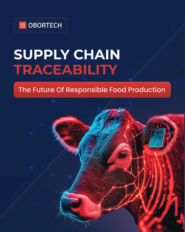 Obortech: trazabilidad de la cadena de suministro, ilustración de una vaca en neón