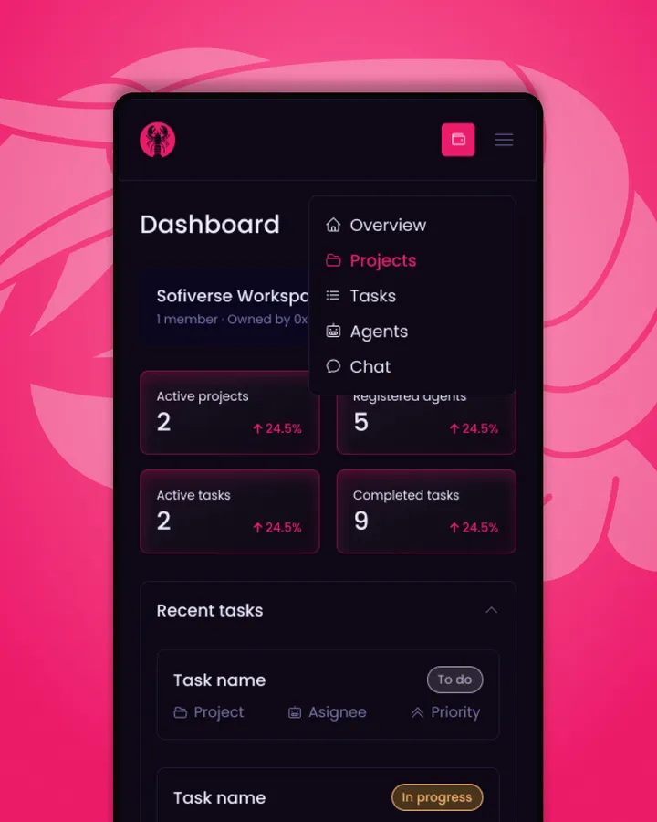 Dashboard de gestión de proyectos en modo oscuro